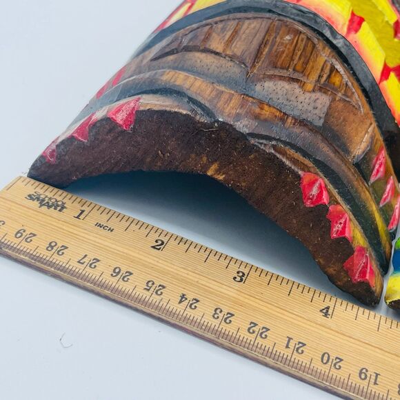 Set 4 Vintage Wooden Tiki Hut Hand Carved Polynesian Style Wall Masks Bar Decor - Picture 6 of 7